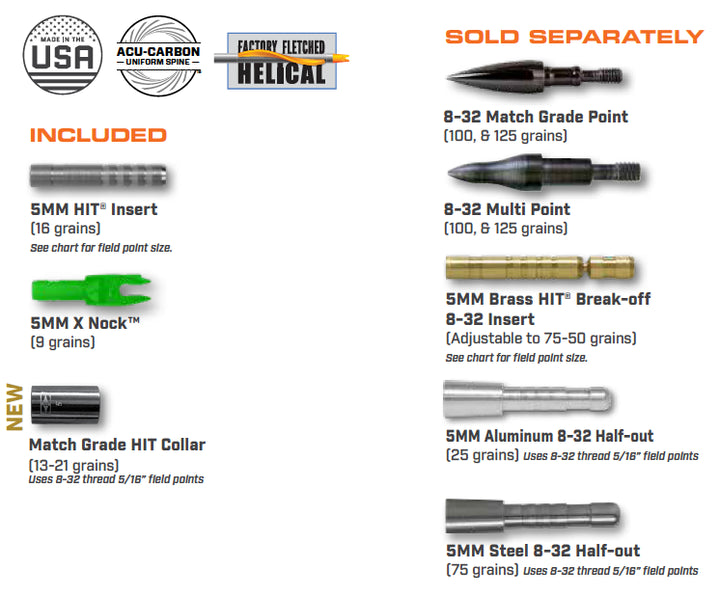 Easton Axis 5MM Match Grade 3" Hybrid w/HIT Inserts and Collars 6pk